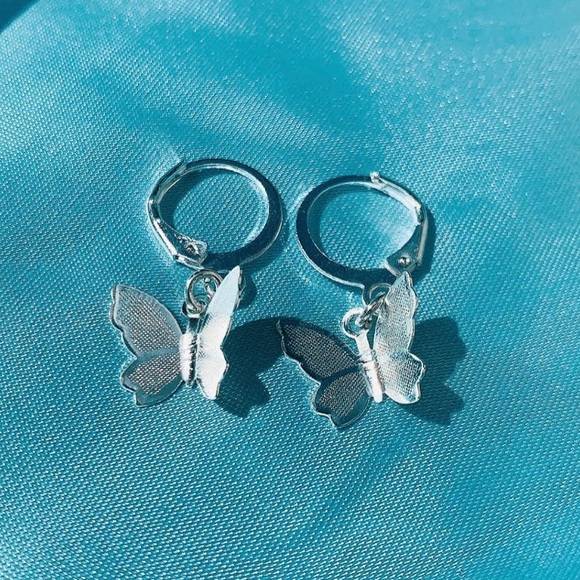 Silver Butterfly Huggy Earrings - Picture 1 of 1